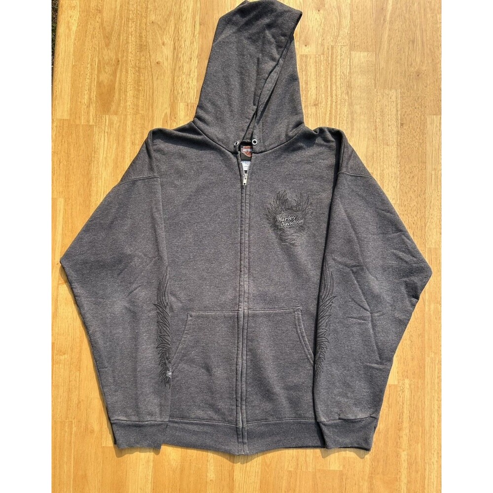 Harley Davidson Full Zip Hooded Sweatshirt Gray Unisex 2007RK Stratman Size L H1